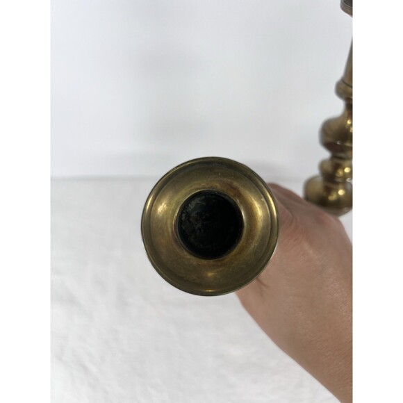 Pair of early 1800s Brass English Beehive Candlesticks, Stamped with‎ Reg # - Picture 3 of 16